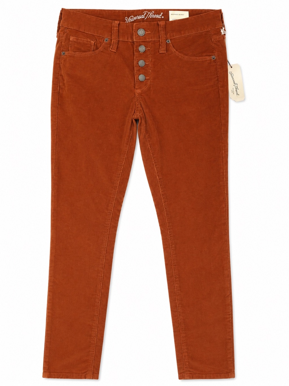 NWT Universal Thread Size 2 reg Burnt Orange rust Corduroy Mid Rise Skinny Pants